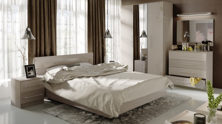 Спальный Гарнитур Мадлен №1 Ясень Шимо/Бежевый Глянец с Рисунком