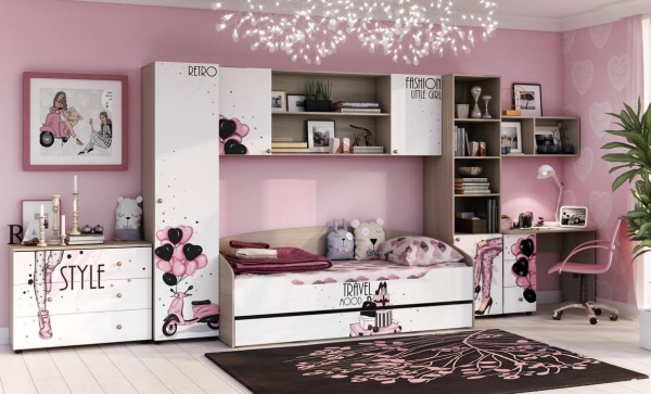 Детский Гарнитур Мийа-3 STYLE для девочек Ясень Шимо Светлый/Белый Фотопечать