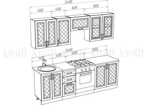 Кухонный Гарнитур Ирма МДФ 2400 мм/Разные Цвета